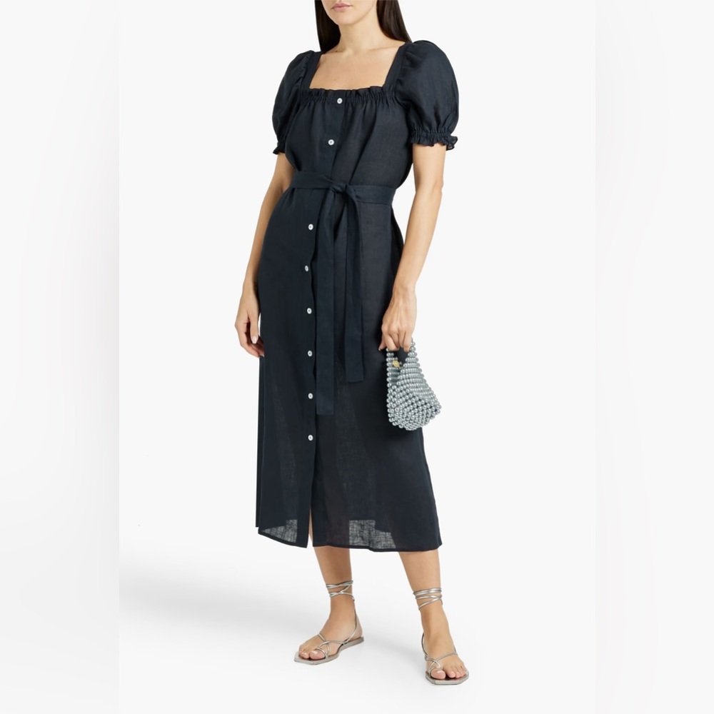 Sleeper Brigitte Navy Belted Dress